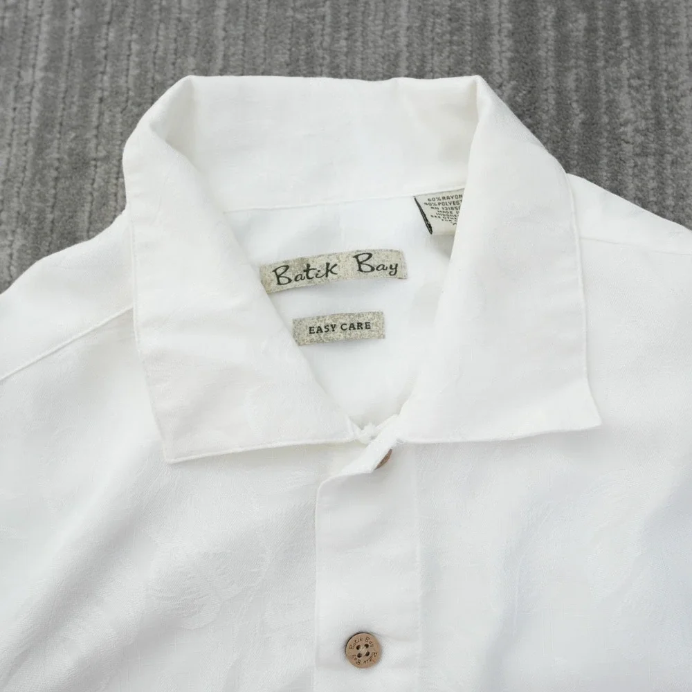 Batik‎ Bay Shirt Men Vintage Button Up White Pocket Easy Care Rayon Casual XL